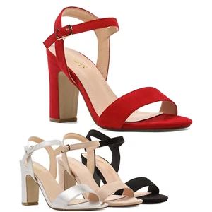 Sandalias de tacón alto grueso con correa al tobillo para mujer para boda fiesta sandalias con punta abierta - Imagen 1 de 14