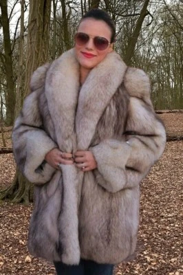 Abrigo para mujer Real Blue Fox 3/4 34 pulgadas de largo todas las tallas Handmad Foto 1 de 4