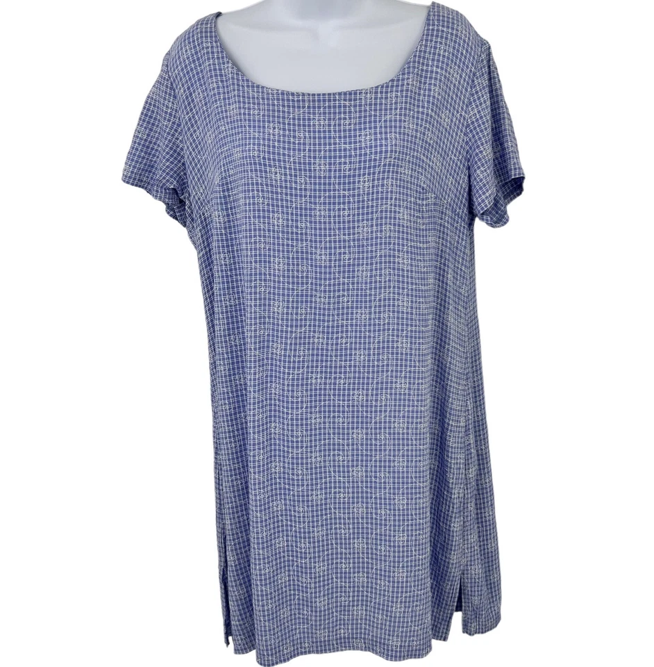 Vestido Vintage Años 90 Mujer Talla 12 Azul Cuadros Floral Bordado Foto 1 de 4