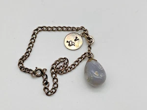 Vintage Sterling Silver 925 Bracelet Blue Agate V Heart Charm Chain 7.99g - Picture 1 of 9