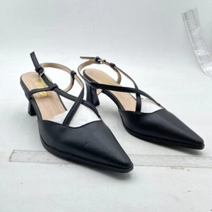 FOWT Women's Slingback Kitten Heel Closed Pointed Toe Dress Pumps Shoes Black - Picture 1 of 7