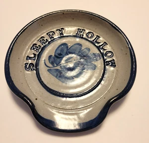 Sleepy Hollow Hand Thrown Pottery Spoon Rest Stamped Signed Dated 11-15 Blue - Picture 1 of 10