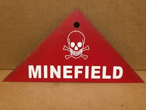 ORIGINAL 1942 WWII STEEL METAL MINEFIELD WARNING SKULL & CROSS-BONES MINE SIGN A - Picture 1 of 7