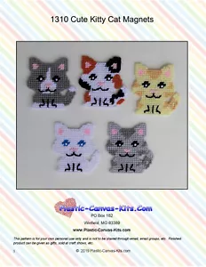 Cute Kitty Cat Magnets-Plastic Canvas Pattern or Kit - Picture 1 of 1