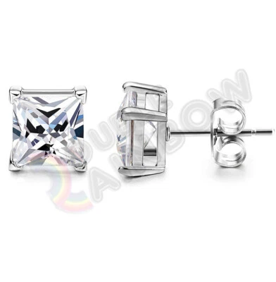 Aretes cuadrados de plata de ley 925 para hombre y mujer de 3,4,5,6,7,8,10 mm circonita cúbica Foto 1 de 4