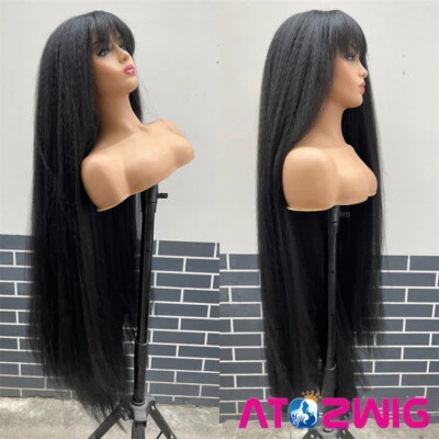 Peluca Yiki Extra Larga 48" Pelucas Rectas Rizadas Negras con Flequillo para Pelucas de Fiesta Foto 1 de 4