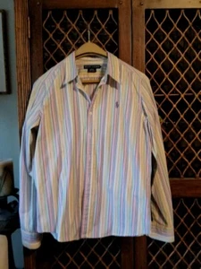 Usada en Excelente Condición Camisa Lauren Ralph Lauren Mujer 12 M Rosa Verde Amarillo Botón Rayas De Colección - Imagen 1 de 11