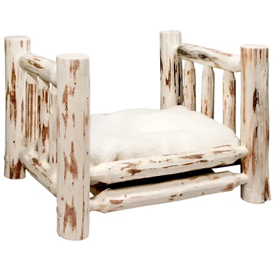 Rustic Log Pet Bed Raised Wooden Beds for Small Dogs Amish Made Furniture - Image 1 of 3