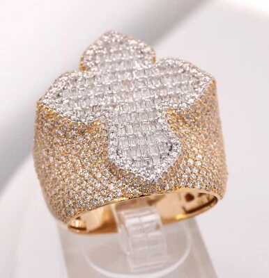 ANILLO MEÑIQUE HIP HOP ORO AMARILLO 10K 3,9 QUILATES CRUZ NATURAL DIAMANTE REDONDO PARA HOMBRE Foto 1 de 4