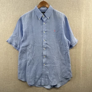 VINTAGE Polo Ralph Lauren Leinen Hemd Herren Large Blau Kurzarm Button Down - Bild 1 von 16