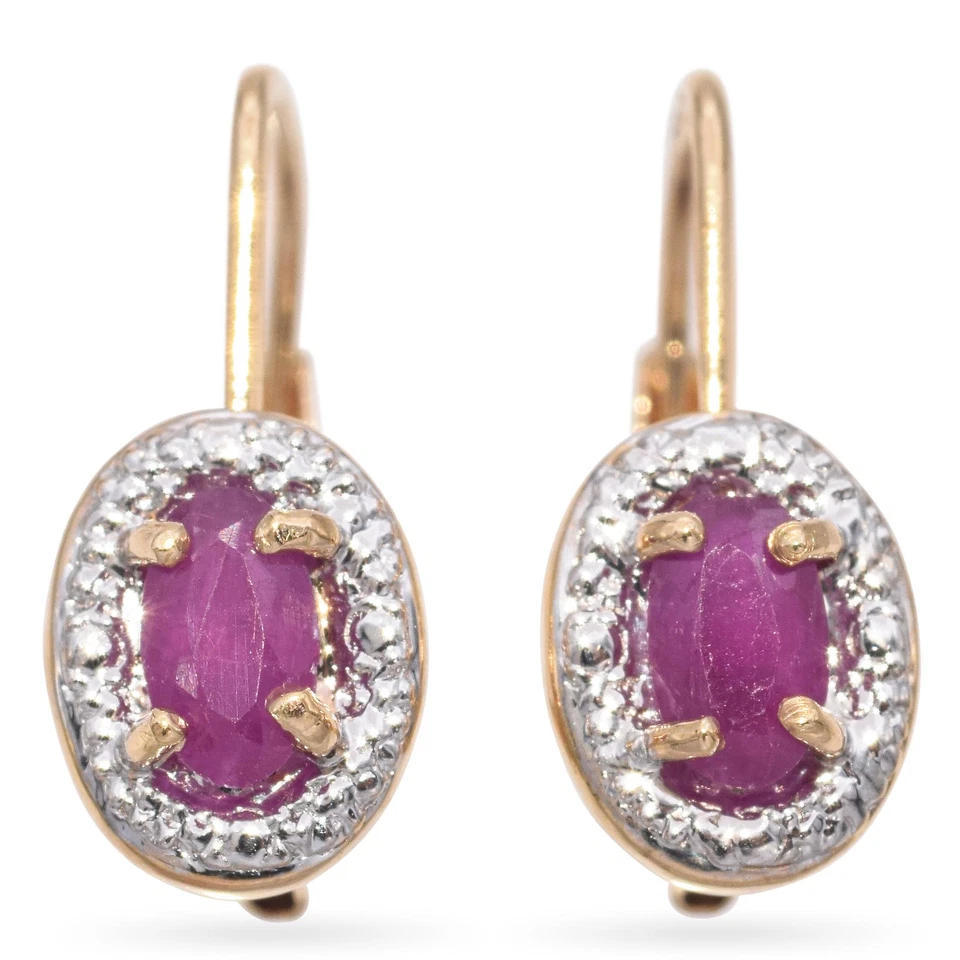 14K Two Tone Gold 0.58 TCW Oval Ruby Drop Earrings - Image 1 of 4