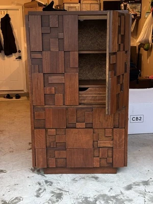 Lane Staccato Mid Century Walnut Brutalist Highboy Armoire. - Image 1 of 4