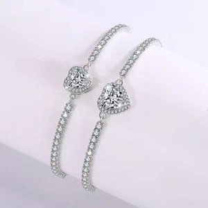 1/2ct D Color Heart Cut Moissanite Tennis Bracelet 925 Sterling Silver Chain GRA - Picture 1 of 18
