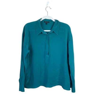 Camisa Manga Larga EILEEN FISHER Pavo Real Seda Georgette Cuello Crepé Talla Pequeña Foto 1 de 4