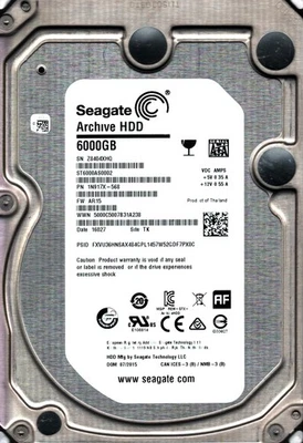 ST6000AS0002 P/N: 1N917X-568 F/W: AR15 S/N: Z8404 6TB JUL 2015 THAILAND - Image 1 of 2