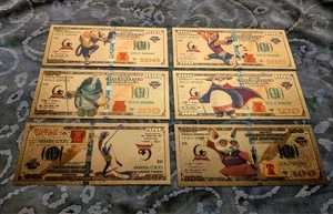 6pc Kung Fu Panda 24k Gold Foil Plated Collectible Novelty Banknotes Mint! - Picture 1 of 2