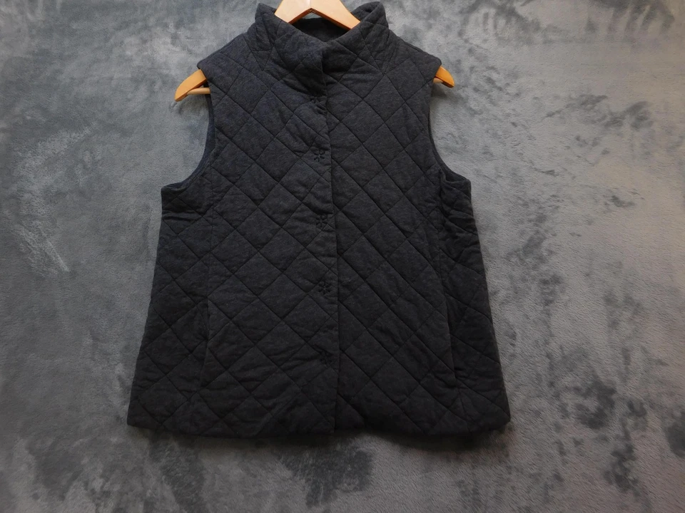 Chaleco Eileen Fisher Mujer Gris Medio Acolchado Sin Mangas Algodón Puffer Cuello Alto Foto 1 de 4