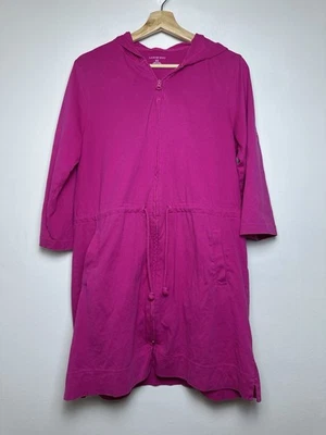 Lands End Swim Cover Up Dress Women's M Petite Hooded Cotton Zip Pink Pockets - Image 1 of 4