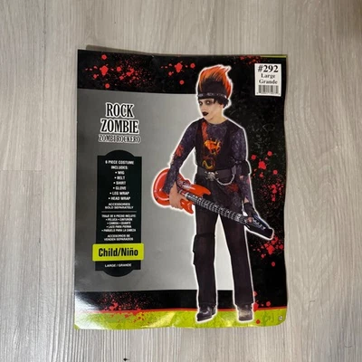 Rock Zombie Rocker Niño Disfraz Camisa Peluca Cinturón Pierna Cabeza Envoltura Halloween Talla Niño L Foto 1 de 4