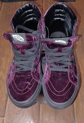 RARE🔥 VANS Sk8-Hi Velvet Velour Red Purple Sz 4.5Men's 6 W Sneakers LE Hi VNTG - Image 1 of 4