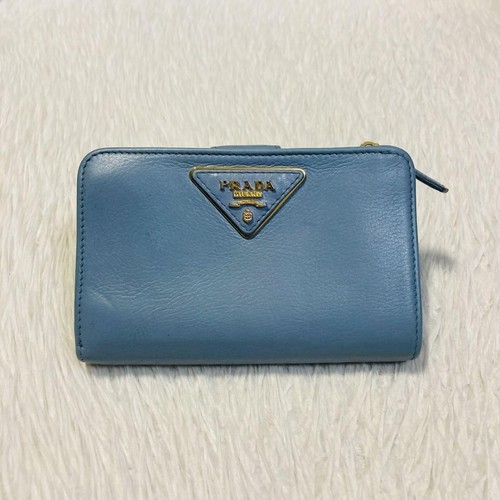 Cadre triangulaire Prada doré bleu ciel double pli authentique