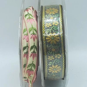 Jacquard Ribbon Tulips 12mm Daisies 20mm Card Gift Floristry Over 10m - Picture 1 of 5
