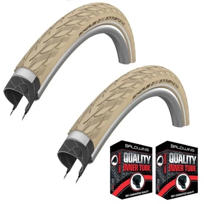 PAIR Schwalbe DELTA CRUISER PLUS 26 x 1-3/8 CREAM Hybrid Bike TYRES & TUBES - image 1 of 4