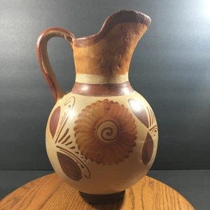Vintage Mexican Water Pitcher Vase Made in Mexico Brown Pottery 12" - Picture 1 of 10
