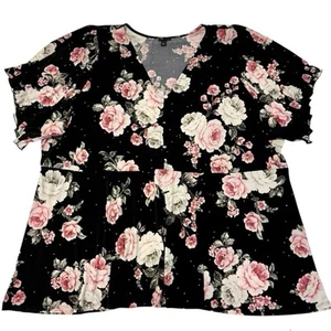 Top Babydoll Torrid para mujer 5X floral oscuro negro rosa ajustado elástico romántico - Imagen 1 de 9