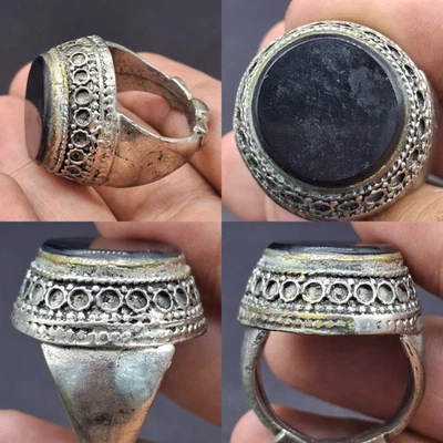 Anillo único de piedra de ónix chapado en plata romana antigua - Imagen 1 de 4