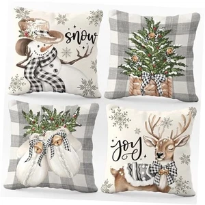 Set of 4 Christmas Pillow Covers 18x18 Inches, Winter 18" X 18" (Pack of 4) - Picture 1 of 8