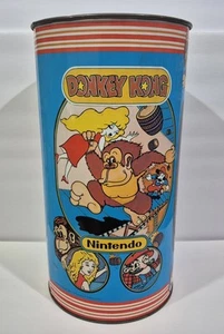 Donkey Kong Mario Nintendo Video Game 1982 19" Trashcan P&K Metal Can Vintage - Picture 1 of 12