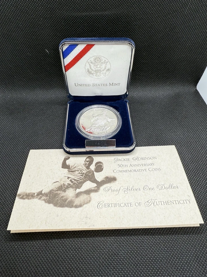 1997-S JACKIE ROBINSON 50th ANNIVERSARY 90% SILVER DOLLAR WITH BOX, SLEEVE & COA - Image 1 of 4