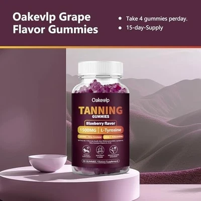 Paquete de 2 gomitas bronceadoras extra potentes 1500 mg de L tirosina bronceado diario Foto 1 de 4