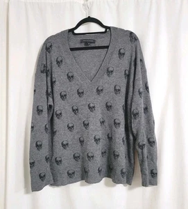 Suéter Calavera Cachemira XL Gris Pullover 100% Cachemira Emo Gótico Halloween - Imagen 1 de 7