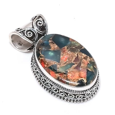 Copper Multi Tourmaline Gemstones Handmade 925 Steling Silver Jewelry Pendant - Image 1 of 4
