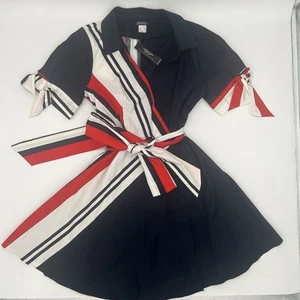 Venus Striped Wrap Dress Navy Red White Cotton NWT Size 10 Nautical Style - Picture 1 of 16