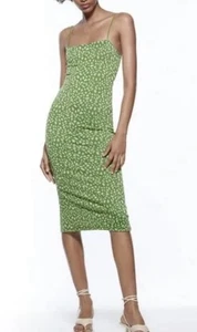 ZARA Midikleid Jacquard grün und rosa Größe M - Bild 1 von 13