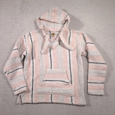 Moletom com capuz Earth Ragz Baja feminino médio rosa cinza listrado tecido pulôver tapete drogas - Imagem 1 de 4