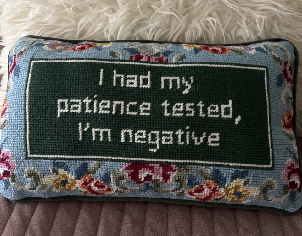 Furbish Studio I had my patience tested 8" x 14" Needlepoint Pillow Cottagecore  - Image 1 of 4