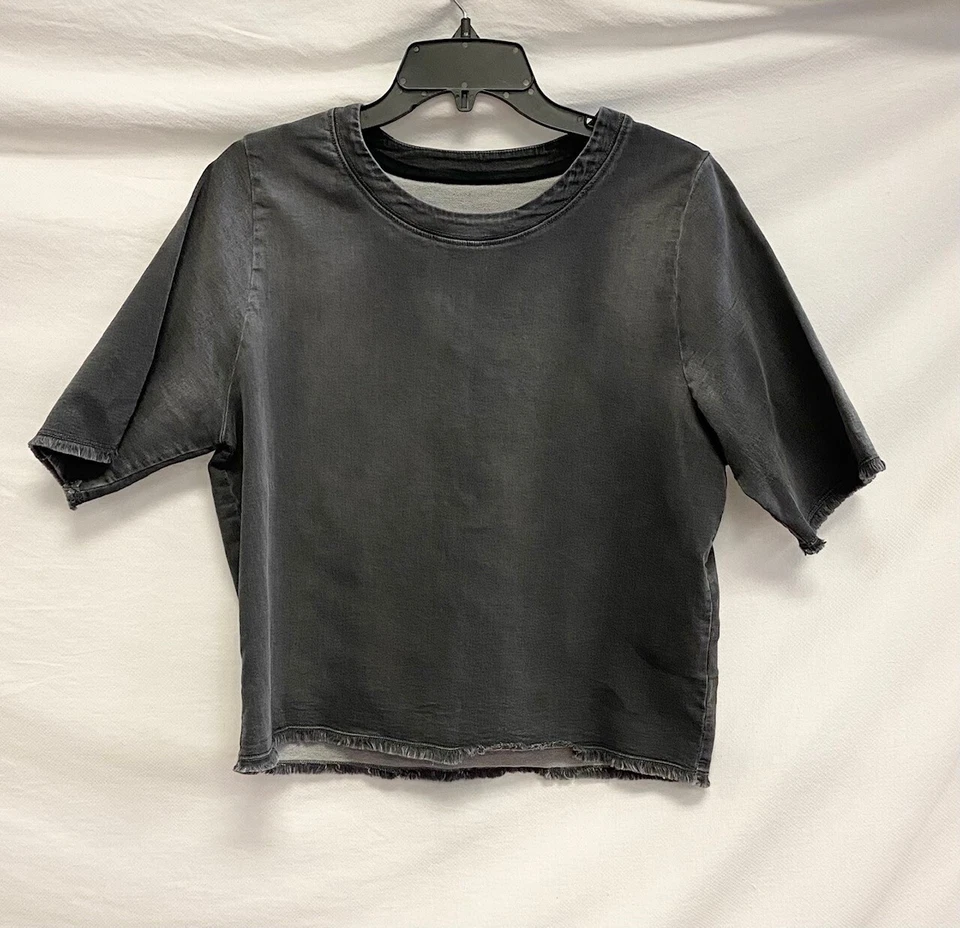 MM6 MAISON MARGIELA Negro Gris Desteñido Denim Flecos Borde Manga 3/4 42 6 Foto 1 de 4
