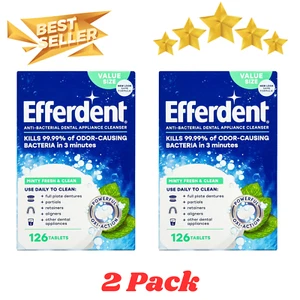 2Pk x 126 Count Efferdent Retainer & Denture Cleaner Tablets Minty Fresh & Clean - Picture 1 of 19