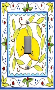 Light Switch Plate & Outlet Covers ITALIAN TILE PATTERN ~ LEMON YELLOW RUSTIC - Picture 1 of 26