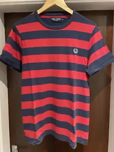 Fred Perry Men’s Blue And Red Striped Medium T-Shirt - Picture 1 of 3