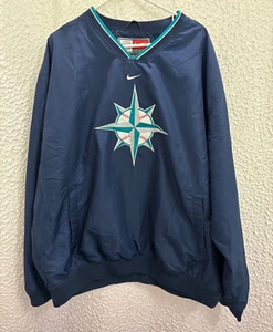 Nike Team Seattle Mariners Logo Windbreaker Pull Over Men's XXL Warm-up Jacket - Picture 1 of 11