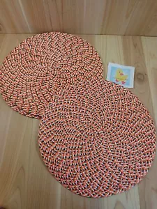 TOVAGLIETTE INTRECCIATE Set 4 Cerchi Caricabatterie 15" ARANCIONE NERO Bianco Halloween - Foto 1 di 5