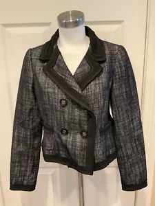 Blazer doppiopetto BCBG Max Azria in tweed nero e grigio, taglia M - Foto 1 di 9