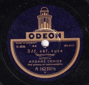 Cahier. Sibelius (Säf, säf, susa)+Grieg (En svane). Odeon A 162 337 (10"). NM- - Picture 1 of 2