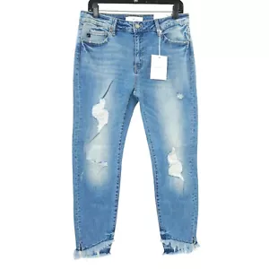 Jeans KanCan alla caviglia skinny vita media taglia 15/31 orlo sfilacciato nuovo con etichetta elasticizzato invecchiato - Foto 1 di 15
