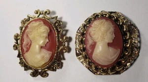 Plastic Cameos Brooch Pendants Vintage Jewelry gift 2 Pins - Picture 1 of 5